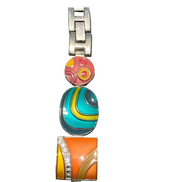 Geneva Womens Stainless Steel Back Watch With Colorful Enamel Face & Rhinestone - Picture 9 of 15